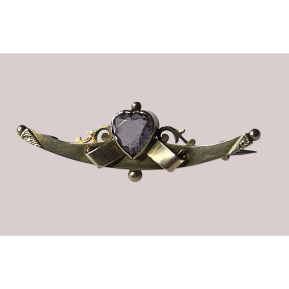 Antique 1897 Chester 9K Gold Brooch With Heart-Shaped...
